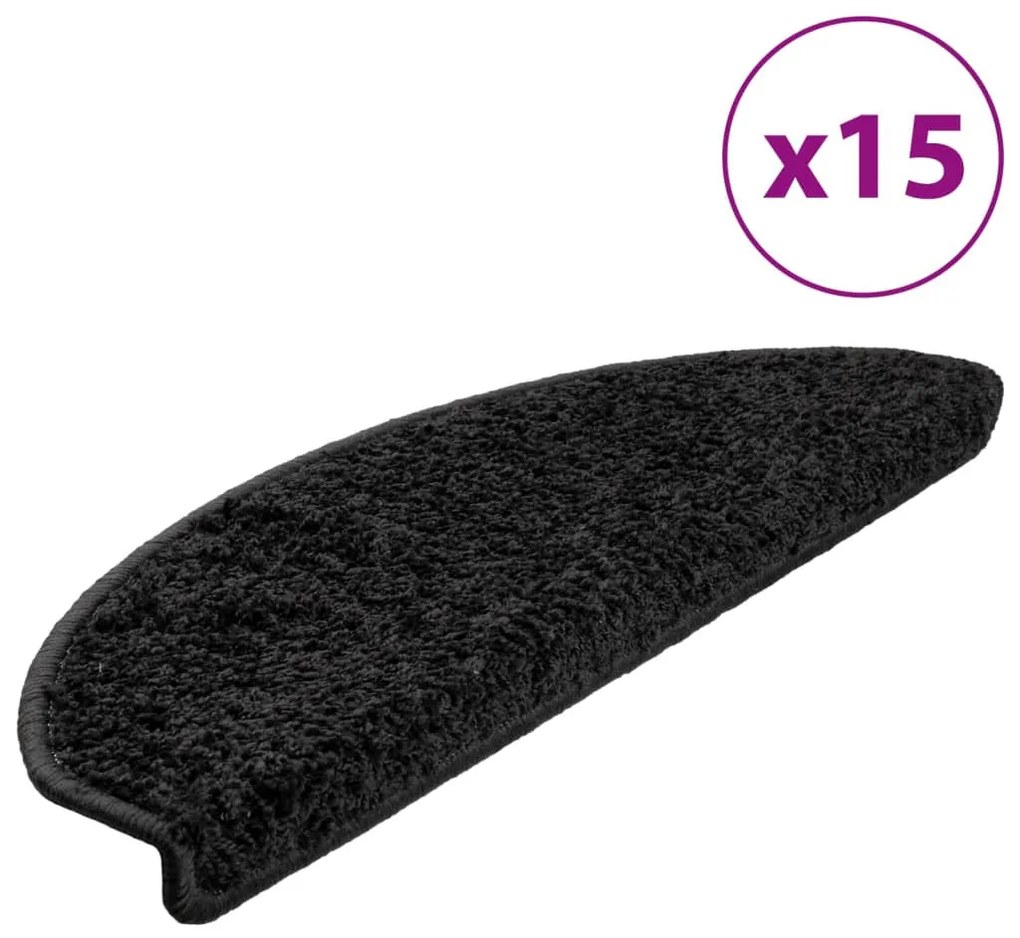 vidaXL 15 db fekete lépcsőszőnyeg 65 x 21 x 4 cm