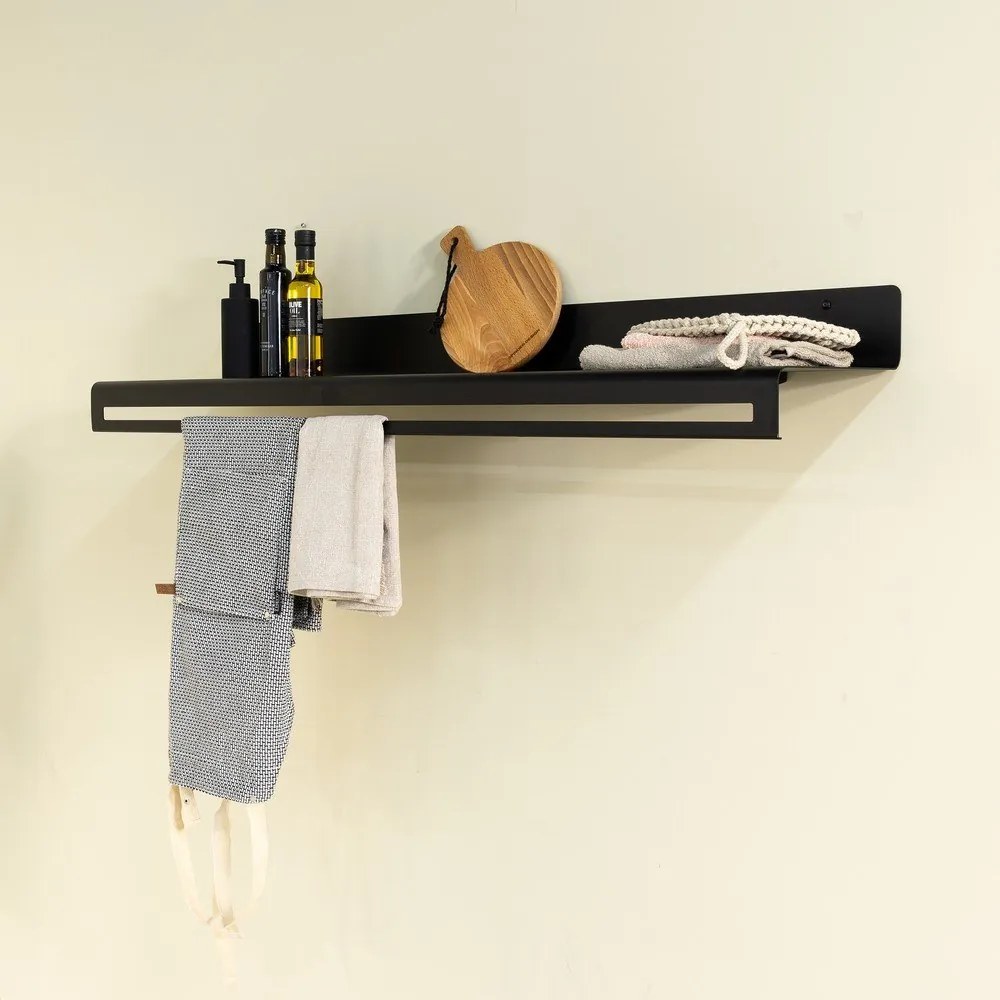 Fekete fém fali fogas polccal 120 cm Sway – Spinder Design