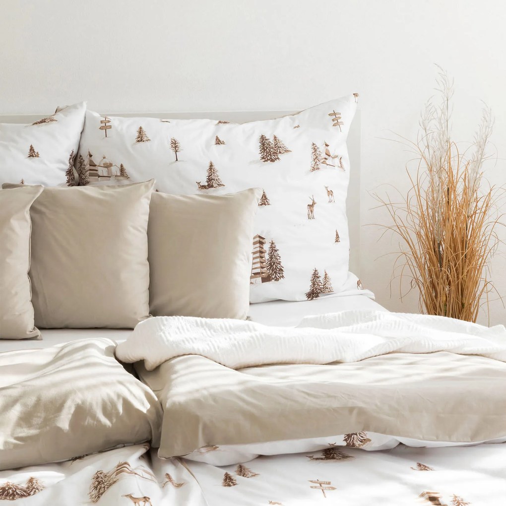 Goldea pamut ágyneműhuzat duo - hegyvidéki táj, latte színű hátoldal 200 x 200 és 2db 70 x 90 cm