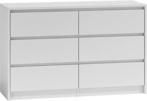 Káró Komód K120 Fehér 6 Fiókos 120 CM Hálószoba Nappali Szekrény