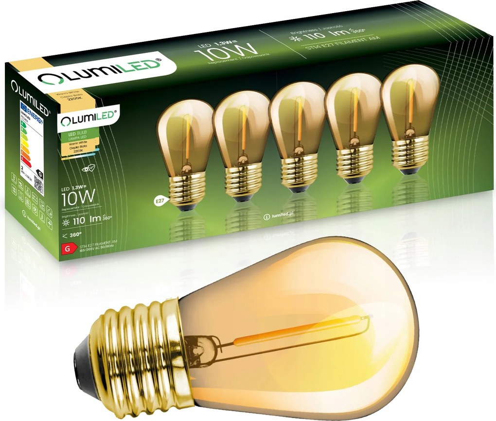 5x Led izzó Filament E27 1,3W 10W Füzérekhez