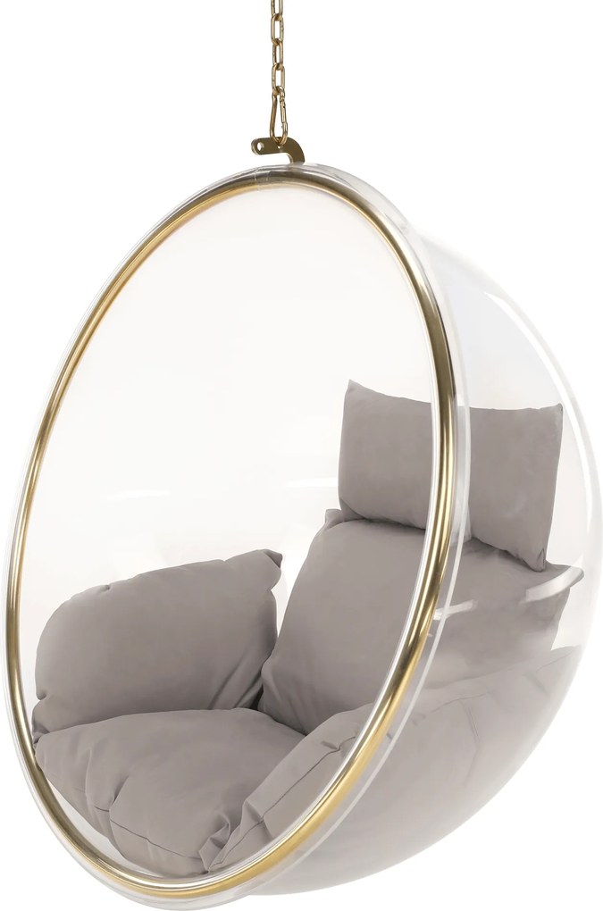 Függő fotel, átlátszó/arany/szürke, BUBBLE NEW TYP 1