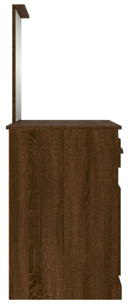 barna tölgy színű szerelt fa tükrös pipereasztal 90x50x132,5 cm