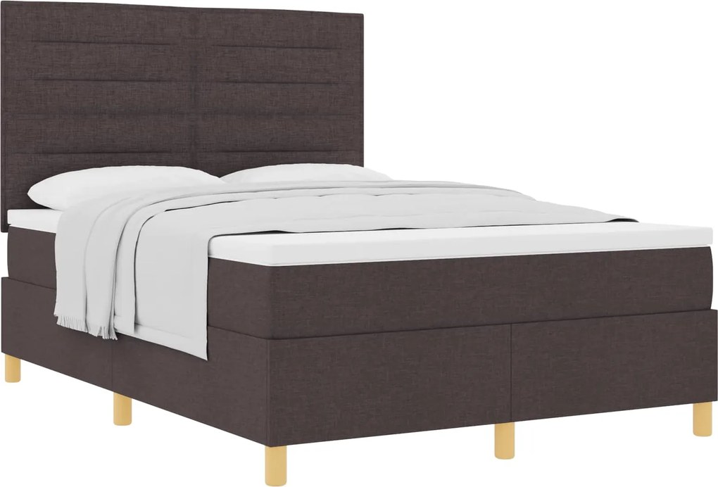 vidaXL Boxrugós ágy matracmal Sötét Barna 140 x 200 cm szövet