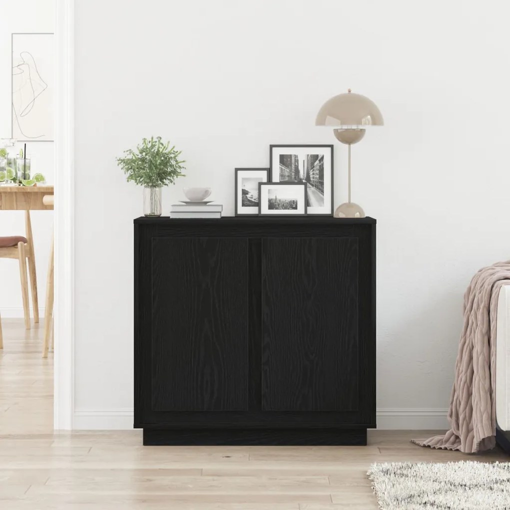 Oldalszekrény Fekete Tölgy 80x34x75 cm Műszaki Fa
