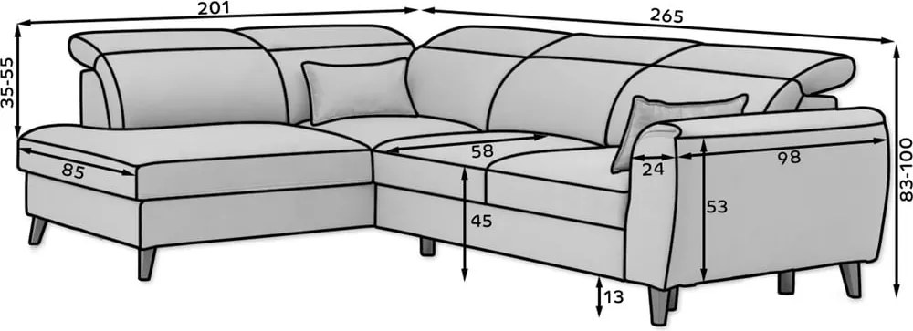 Sötétszürke bársony kinyitható-tárolóhelyes sarokkanapé (jobb oldali-L alakú) Noble – ELTAP