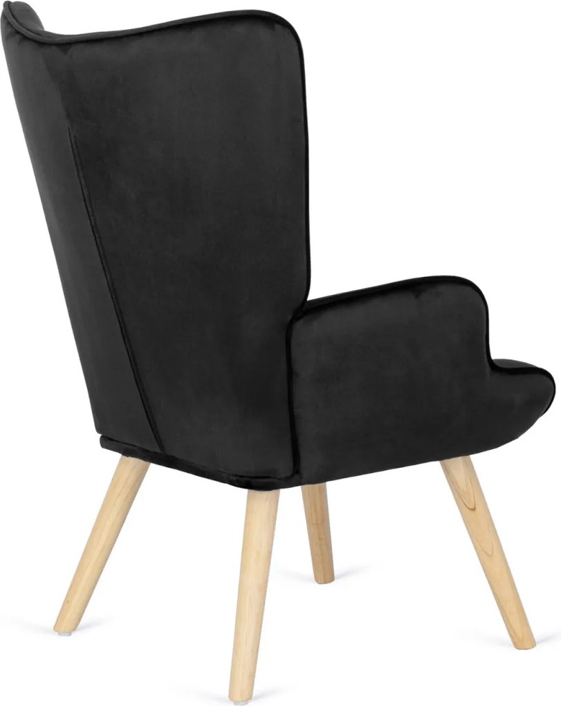 Pihenőfotel fekete színben, bársony kárpittal, lábtartóval LOZANO