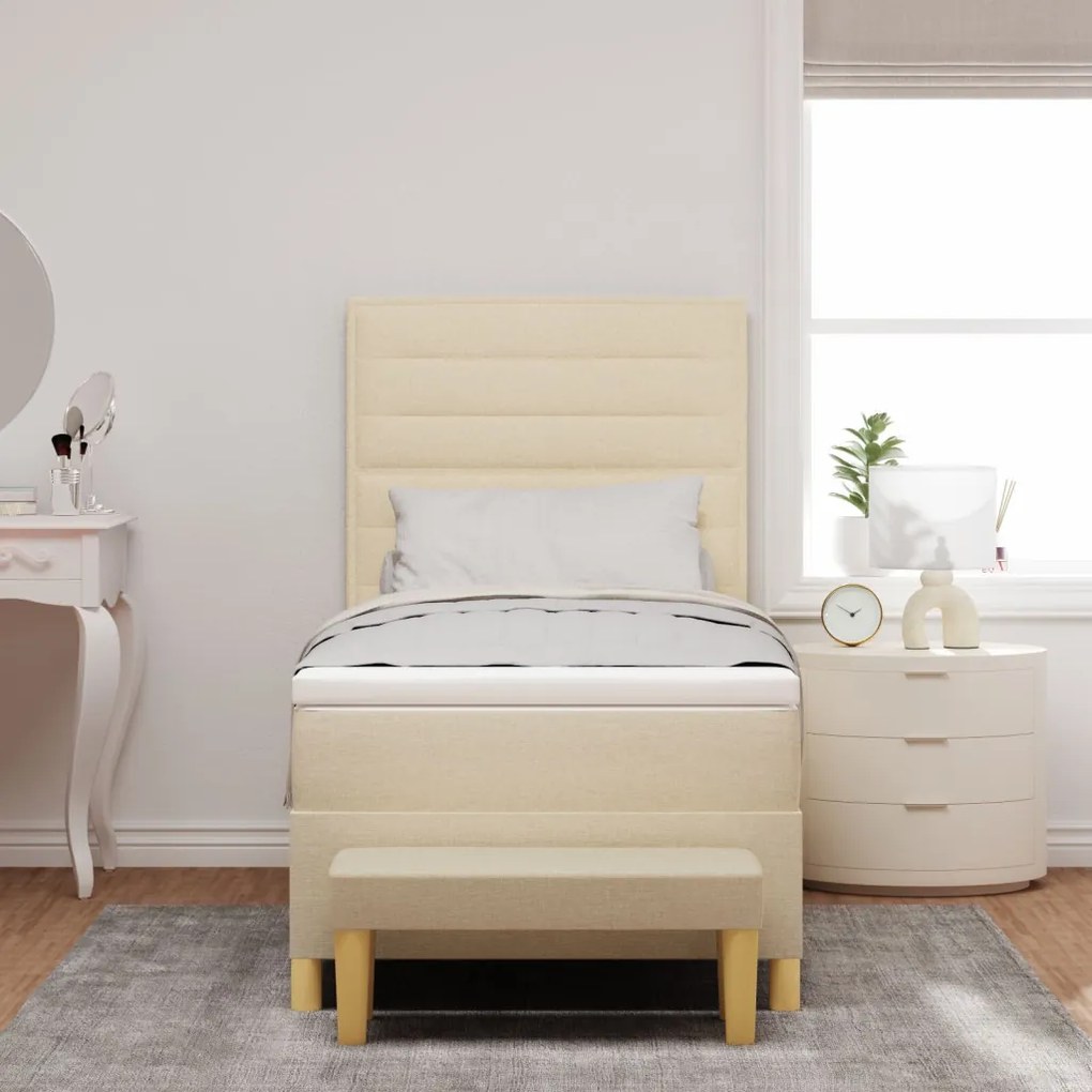 Box Spring Ágy Mattal és Pad Krém 90x190 cm Szövet
