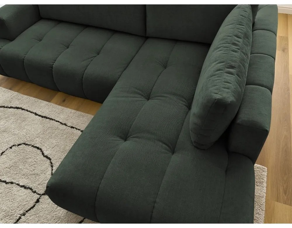 Zöld kinyitható-tárolóhelyes sarokkanapé (jobb oldali-L alakú) Fuji – Bobochic Paris