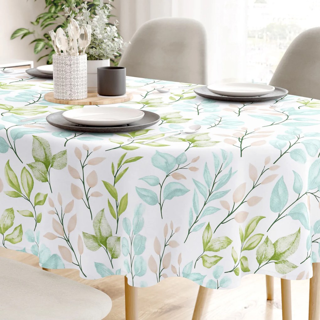 Goldea ovális pamut terítő deluxe - festett levelek 120 x 160 cm