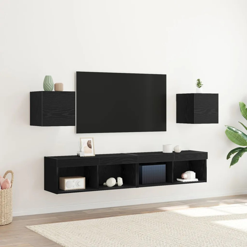 Fali TV Szekrények 2 db Fekete Tölgy 30,5x30x30 cm