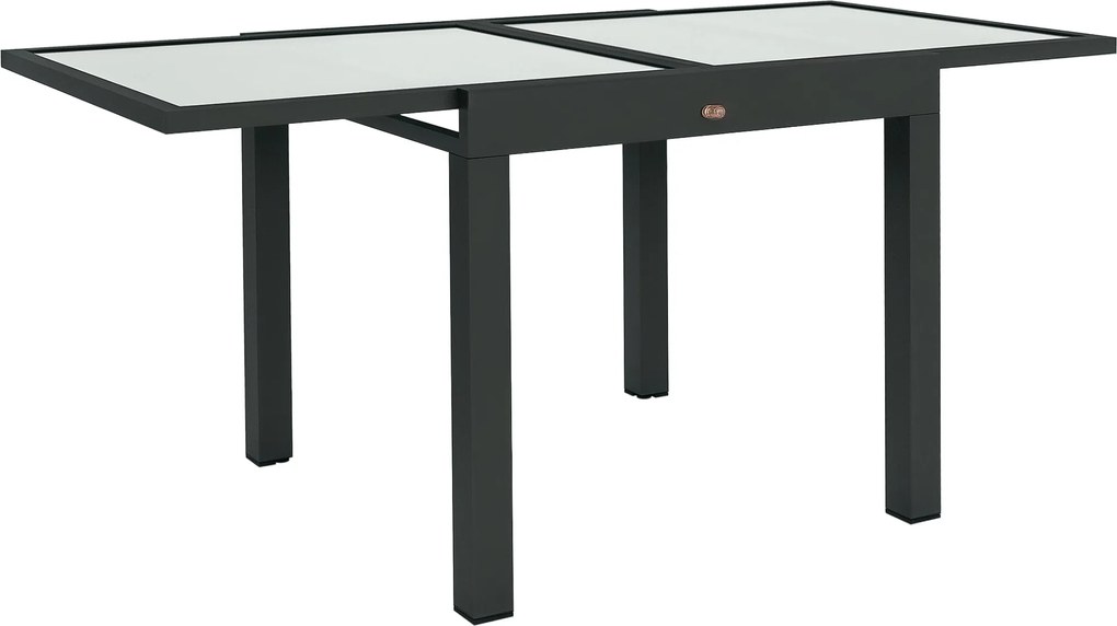 Outsunny Nagy Méretű Kiigazítható Kerti Asztal kibővített méretek 160L x 80W x 75H cm Sötétszürke Alumínium Edzett Üveg Felület Átlátszó | Aosom