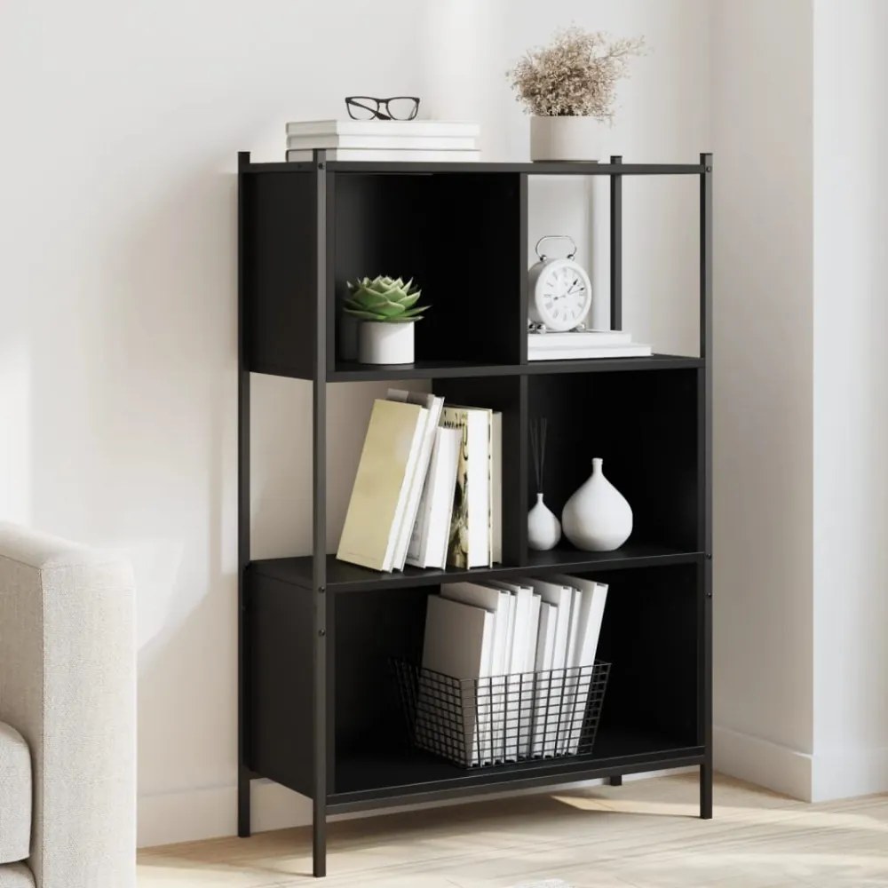 fekete szerelt fa könyvszekrény 72x28x109 cm