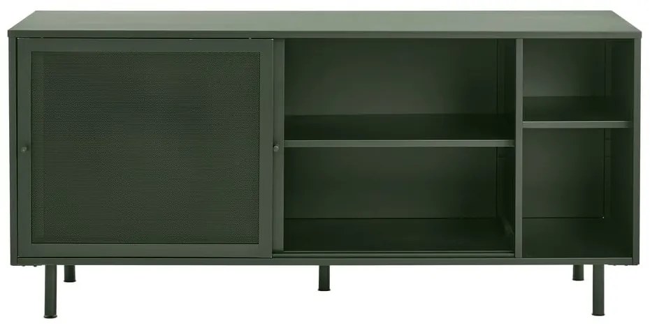 Sötétzöld fém alacsony komód tolóajtóval 160x75 cm Veep – Unique Furniture