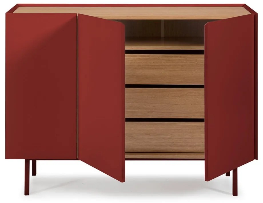 Piros alacsony komód tölgyfa dekorral 110x85 cm Arista – Teulat