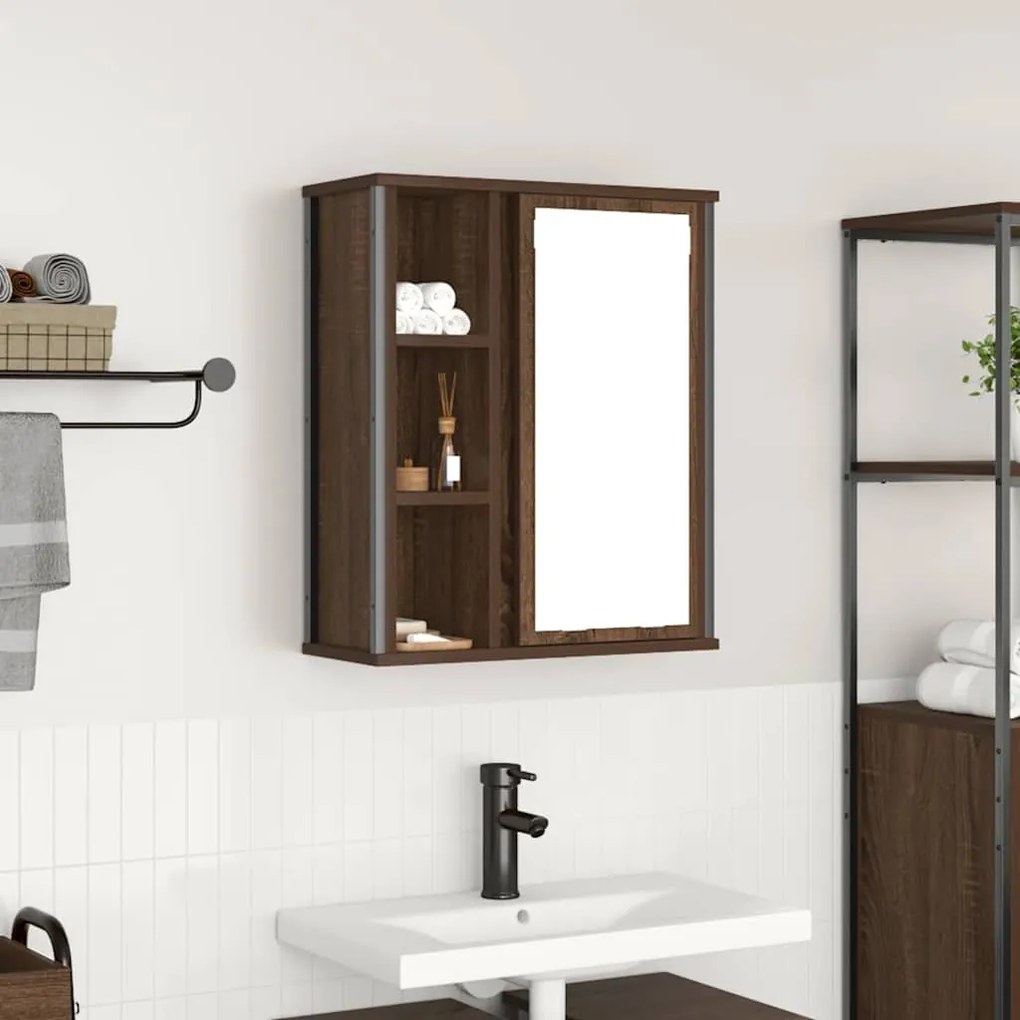 barna tölgy fürdőszoba fali szekrény tükörrel 50x21x60 cm