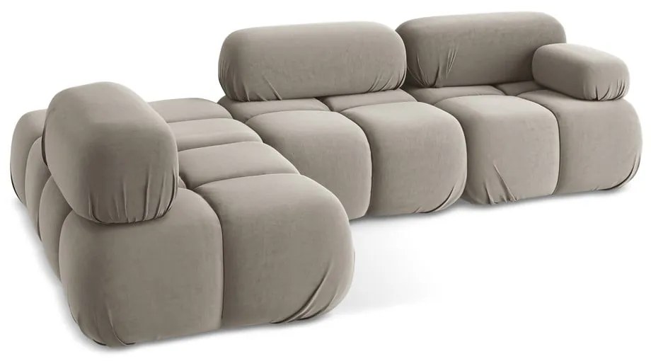 Bézs bársony moduláris sarokkanapé (bal oldali) Lokua – Makamii