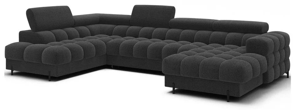 Sötétszürke buklé kinyitható sarokkanapé (bal oldali-U alakú) Feraria – ELTAP
