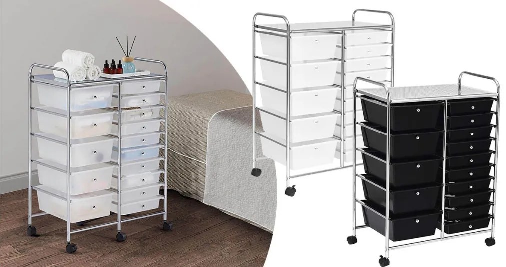 Gurulós tárolókocsi 15 fiókos, több színben-fehér