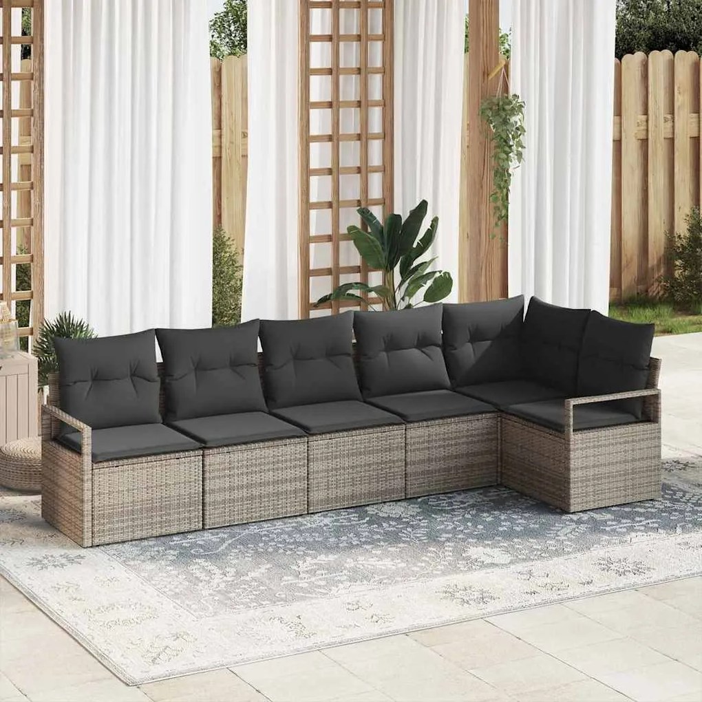 Kerti Kanapé Szett 6 pcs Szürke Poli rattan, porfestett acél