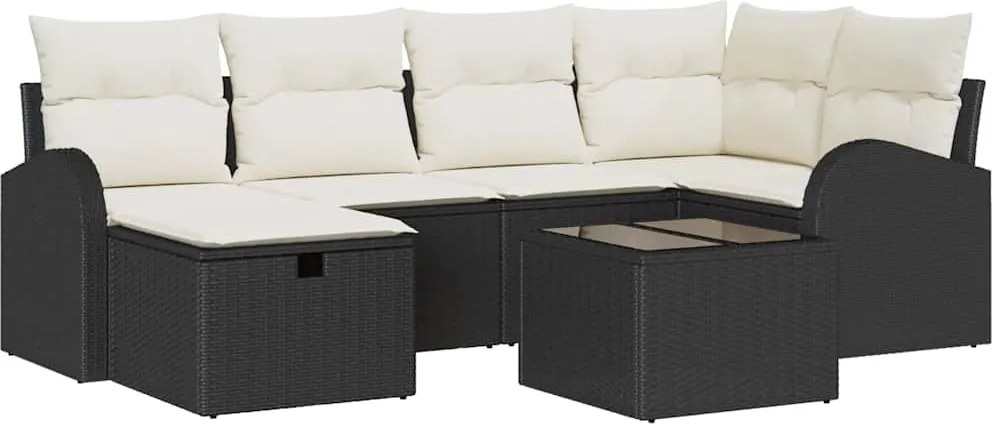 vidaXL Kerti Kanapé Szett párnával tárolóval 7 pcs Fekete Poli rattan