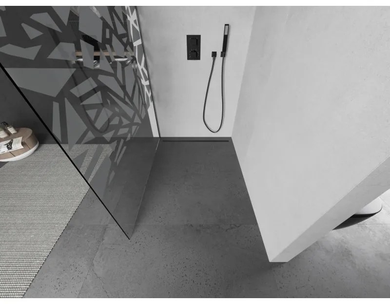 Mexen Kioto, Walk-In zuhany paraván 100 x 200 cm, 8 mm átlátszó üveg fehér mintás, grafit profil, 800-100-101-95-85