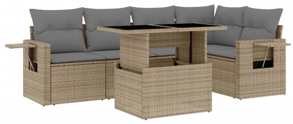 6 részes bézs polyrattan kerti ülőgarnitúra párnával