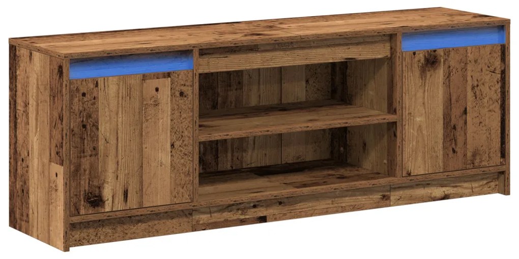 TV Szekrény LED-del - Régi Fa, 139,5x34x50 cm, Mérnöki Fából Készült