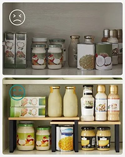 Konyhai szekrényrendezők, 4 darabos pulttároló polc szett, természetes bézs színben