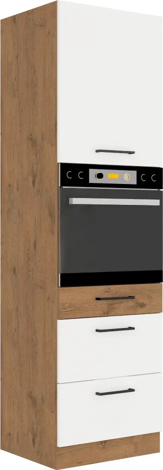 Magas szekrény beépített sütőnek, lancelot tölgy/ fehér extra magas fényű HG, VEGA 60 DPS-210 3S 1F