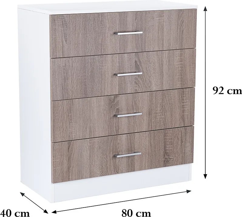 Miami komód 4 fiókos 80x92 cm yorki tölgy-fehér