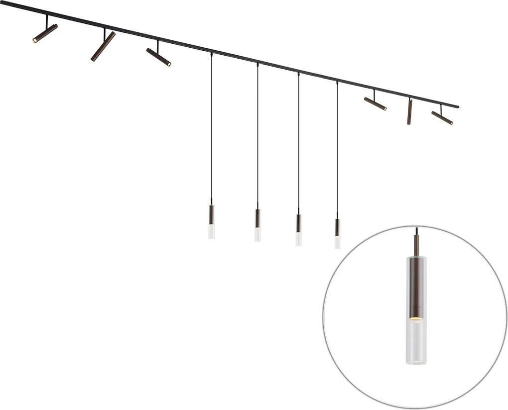 Modern fekete sínrendszer 6 spotlámpával és 4 függőlámpával, sötét bronz színben, 1 fázisú - Slimline Avery Loyce
