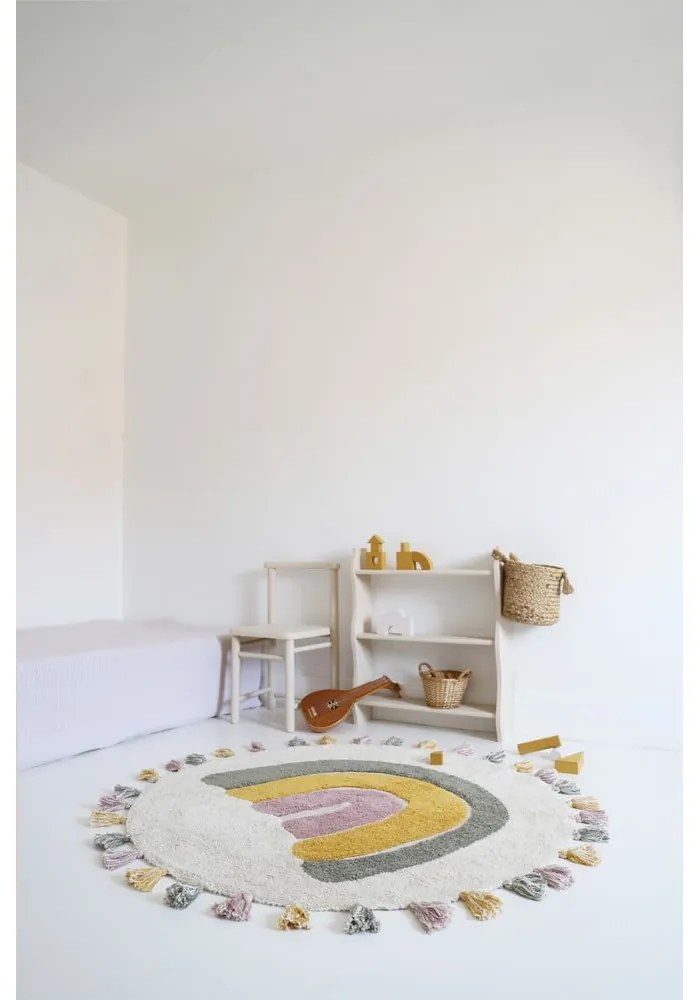 Krémszínű mosható kézi szövésű pamut gyerek szőnyeg ø110 cm Rainbow Moss – Nattiot