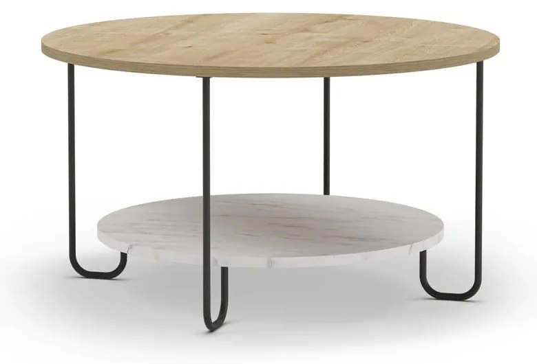 Natúr színű kerek dohányzóasztal tölgyfa dekoros asztallappal ø 80 cm Tonka – Marckeric