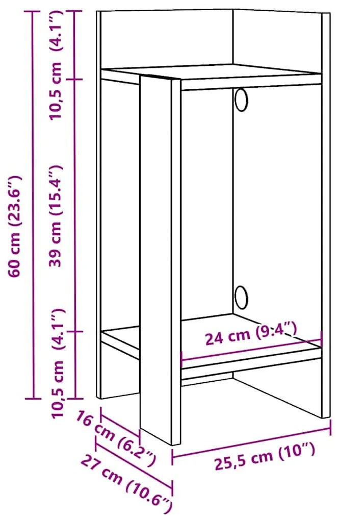 2 db betonszürke kisasztal polccal 25,5 x 27 x 60 cm