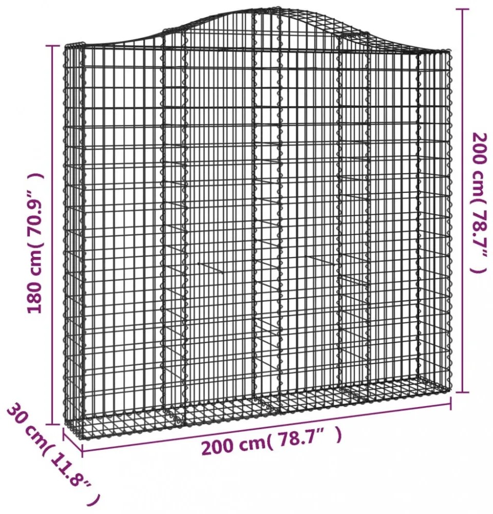 6 db íves horganyzott vas gabion kosár 200x30x180/200 cm