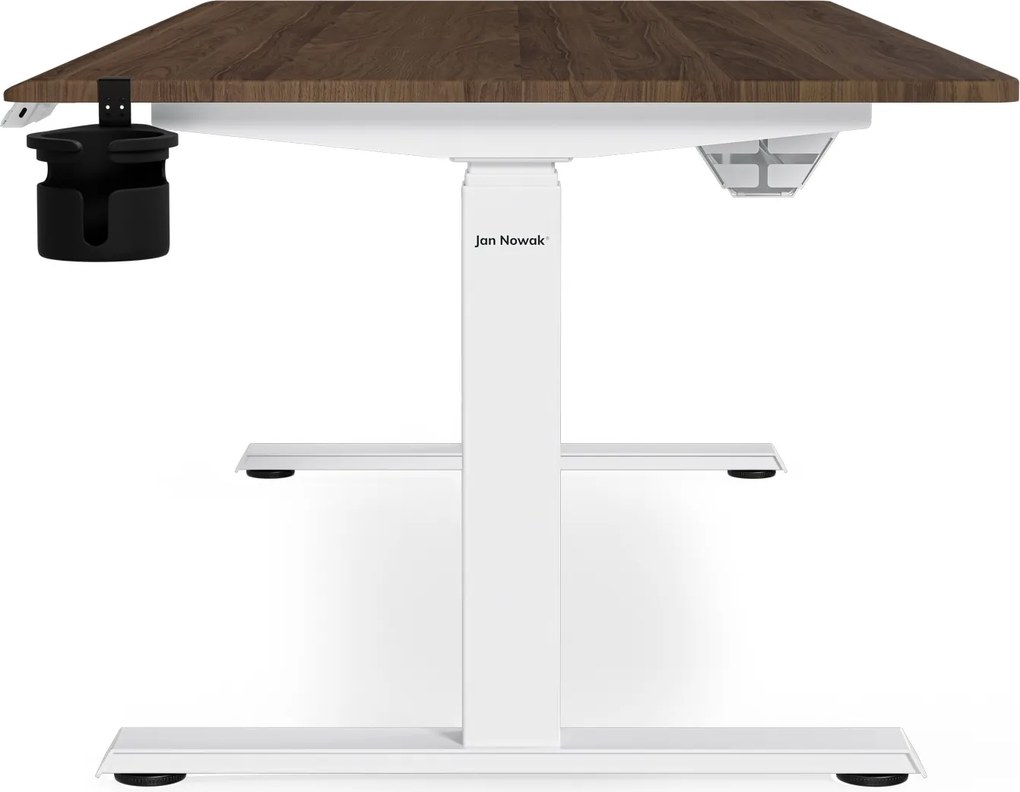 Elektromos, állítható magasságú, ergonomikus, fehér/dió íróasztal,1600x800 mm: ARIA