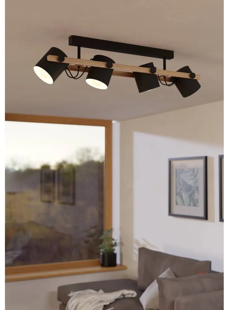 Fekete-natúr színű mennyezeti lámpa fém búrával 10x19 cm HORNWOOD – EGLO