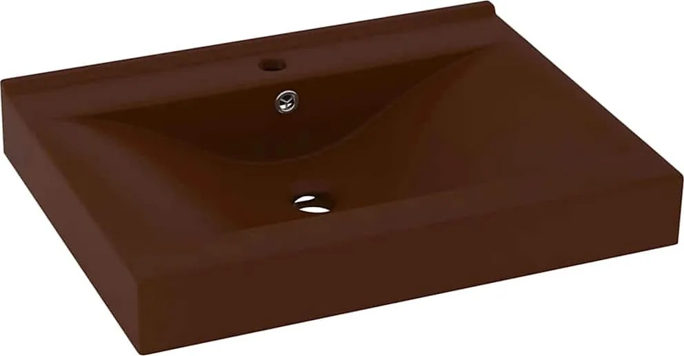 vidaXL matt sötétbarna kerámia luxus mosdó csaptelepfurattal 60x46 cm