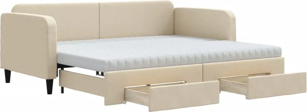 vidaXL krémszínű kihúzható szövetheverő fiókokkal 90 x 200 cm
