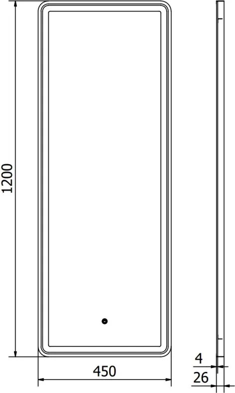 Mexen Coro fürdőszobai tükör megvilágítással 45 x 120 cm, LED 6000K, páramentes, fekete keret - 9817-045-120-611-70