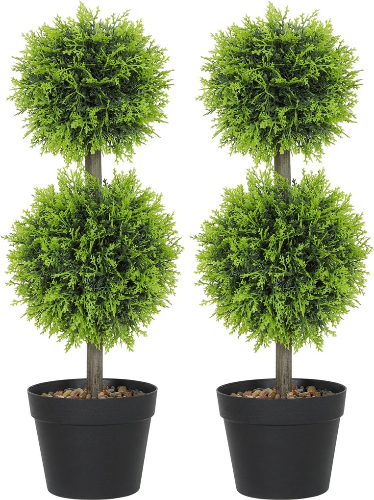 HOMCOM 2 db dekoratív műnövény — 60 cm-es cserépben lévő buxus gömbök | Aosom