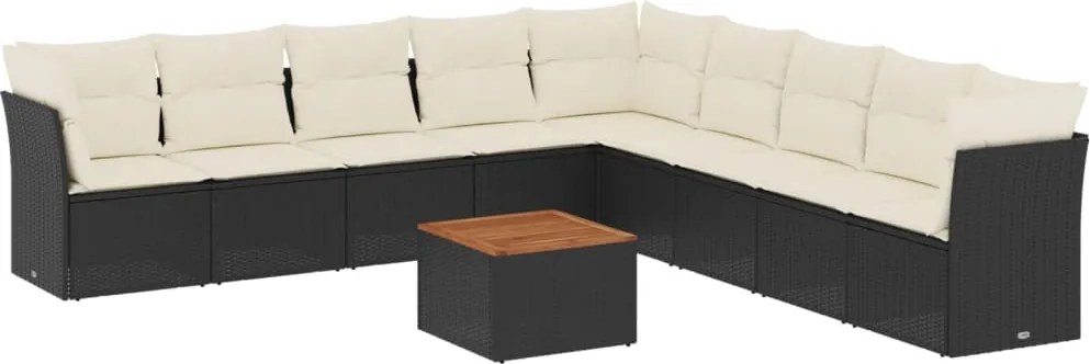 vidaXL 10 részes fekete polyrattan kerti ülőgarnitúra párnákkal