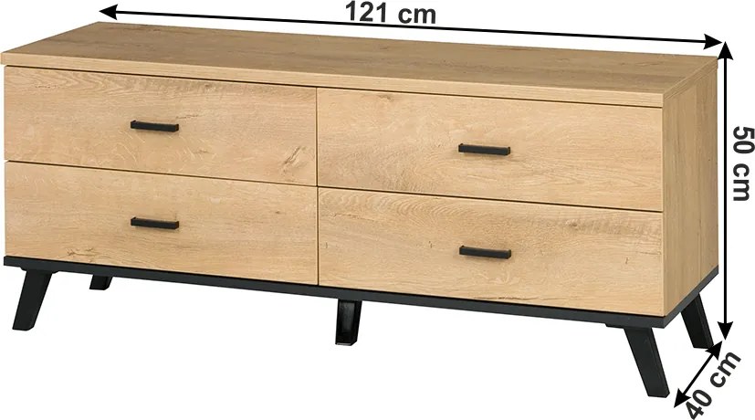RTV asztal, tölgyfa lefkas/fekete, SIRAN TYP 7