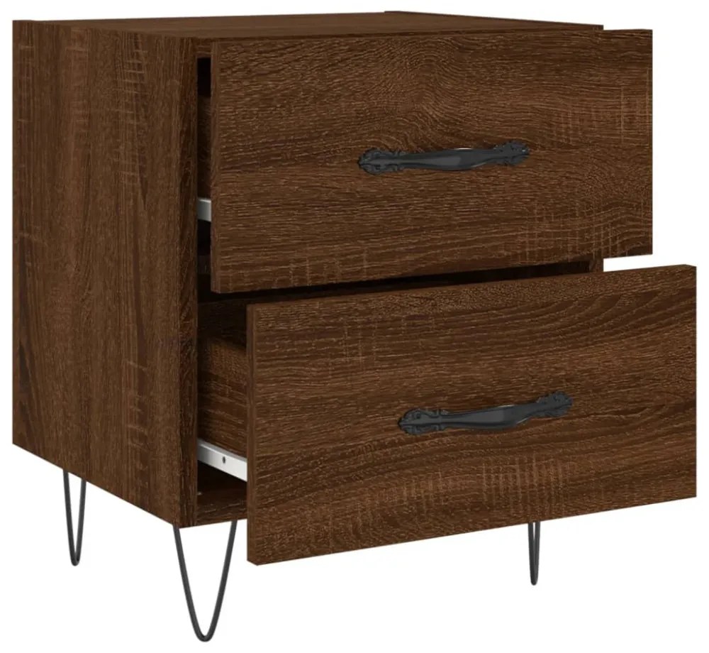 2 db barna tölgyszínű szerelt fa éjjeliszekrény 40x35x47,5 cm