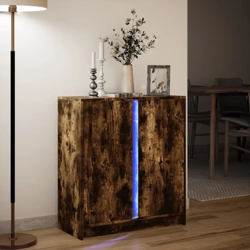 füstös tölgy szerelt fa tálalószekrény LED-del 77 x 34 x 85 cm