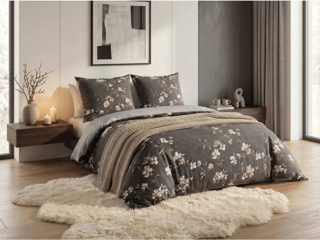 BLOSSOM szürke mikroszálas flanel ágyneműhuzat Ágyneműhuzat mérete: 70 x 90 cm | 140 x 200 cm