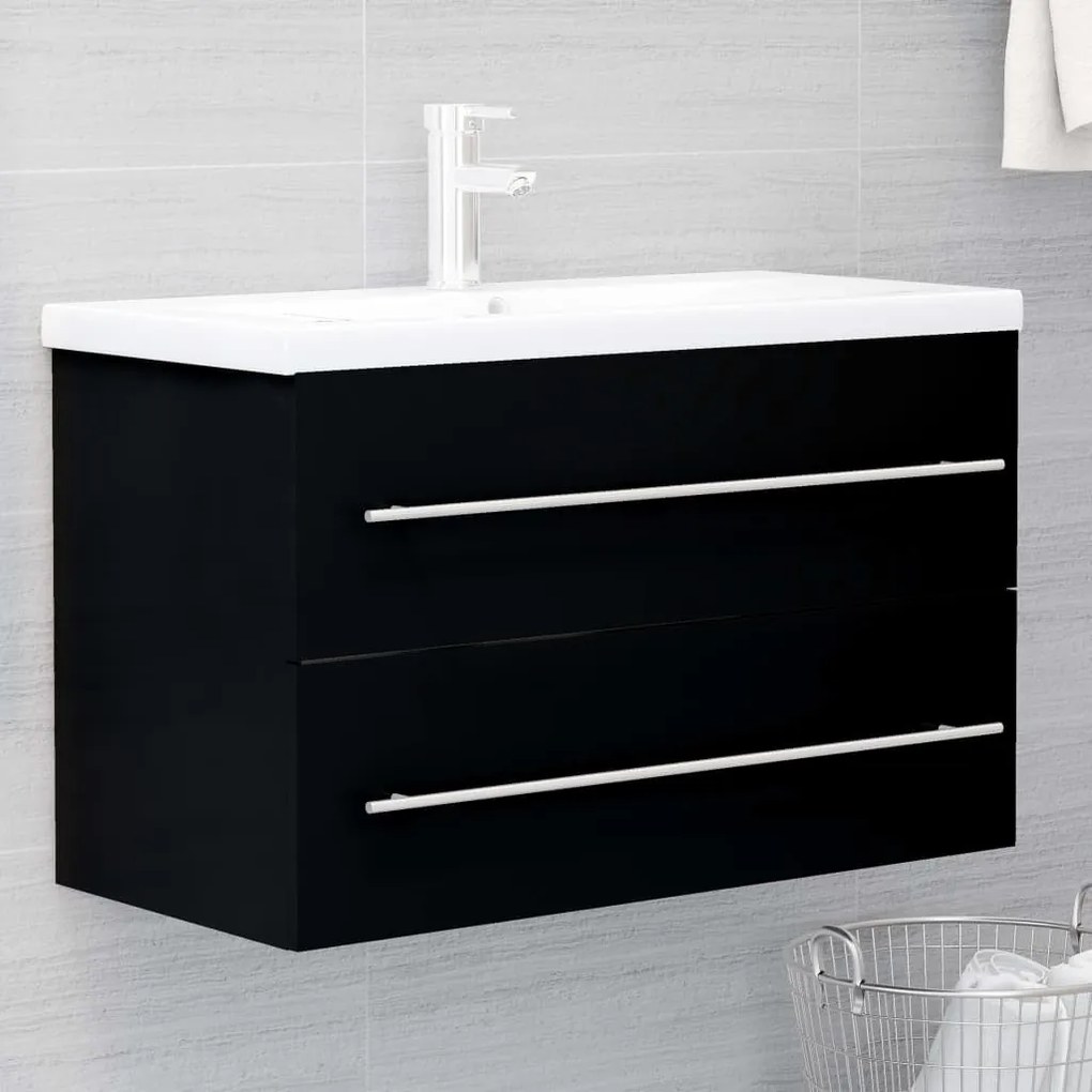 Fekete szerelt fa mosdószekrény 80 x 38,5 x 48 cm