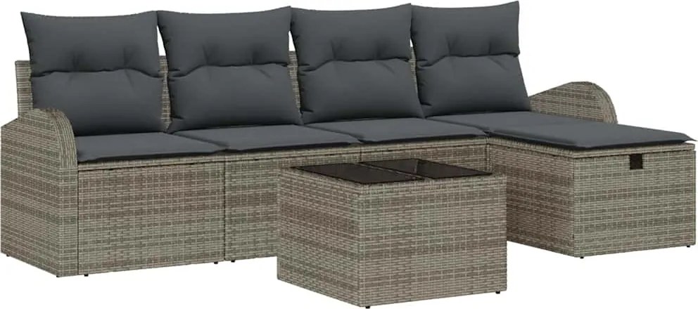 vidaXL Kerti Kanapé Szett párnával tárolóval 6 pcs Szürke Poli rattan