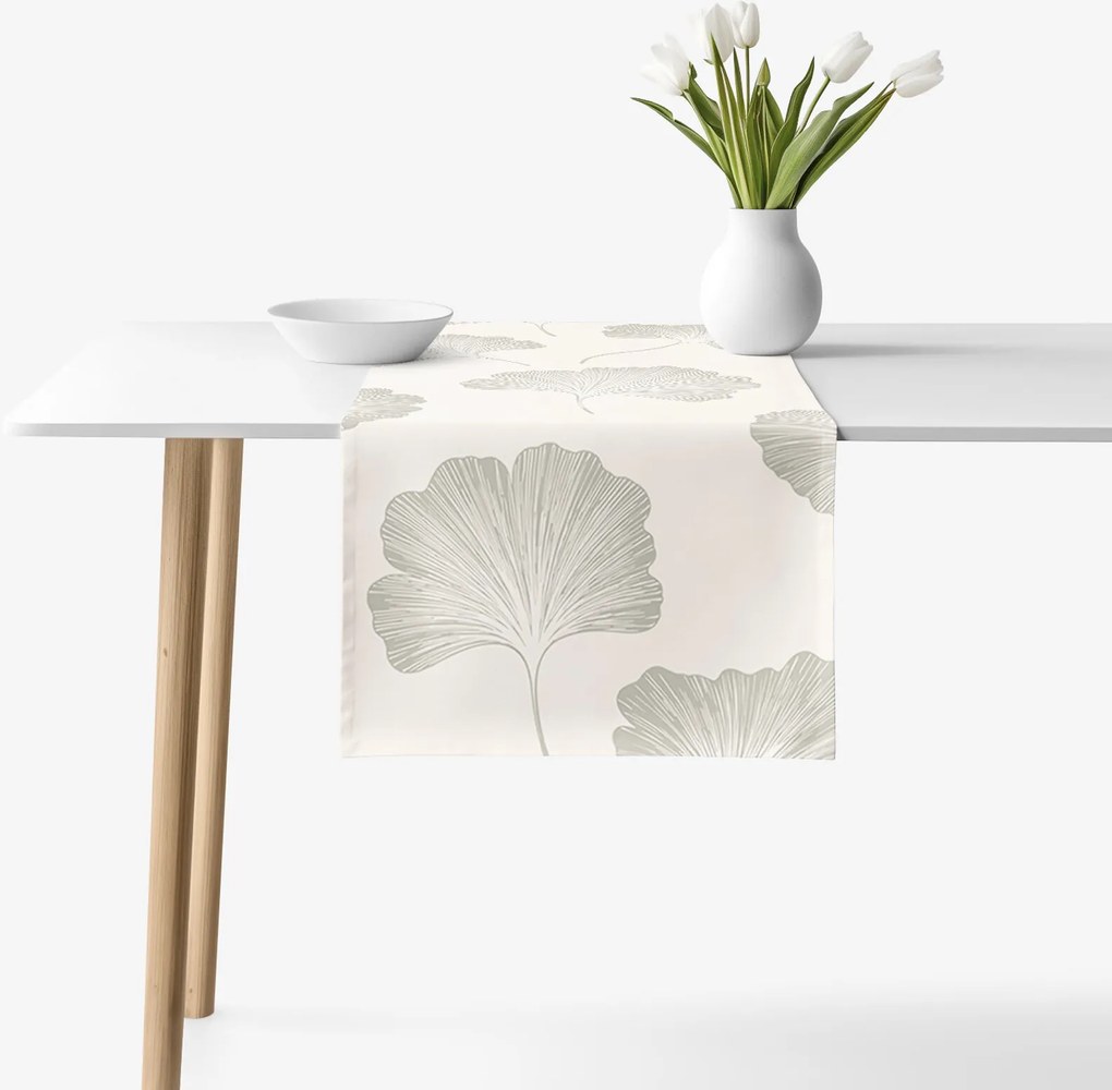 Goldea pamut asztali futó - minimalista ginkgolevelek 50x120 cm